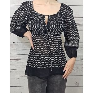 #010 NWOT BCBG Max Zaria Black with White Dot Design Top | Small